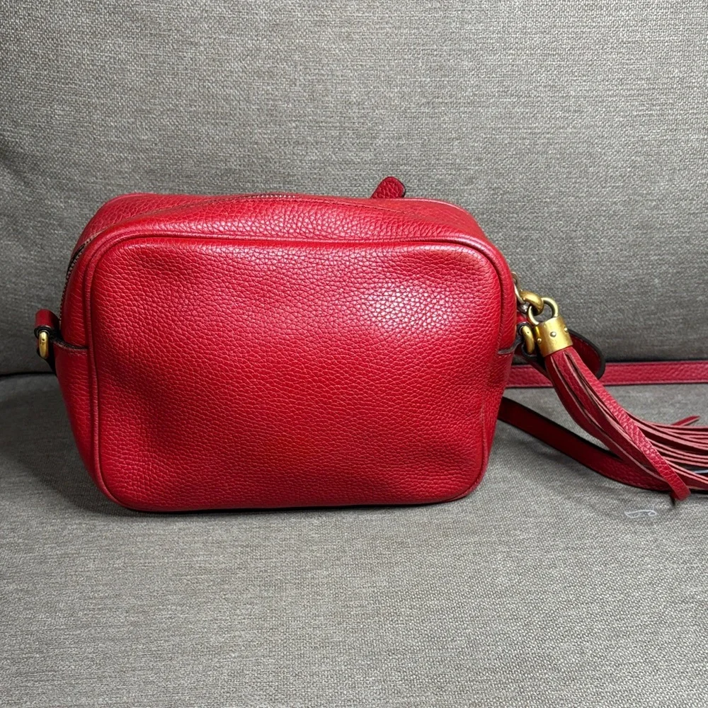 Authentic Gucci Soho Red Disco Leather Crossbody with Tassel